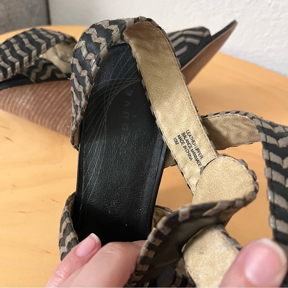 Trouve Heeled Leather Sandal Black Tan Size 10 - Picture 11 of 13